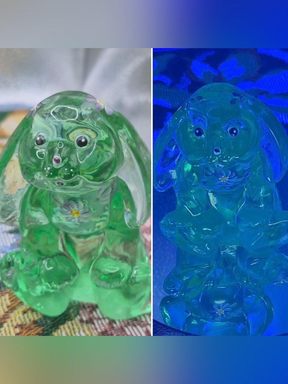 RARE Fenton Lop Eared Bunny - Willow Green Rabbit Hand-painted Caplinger GLOWS